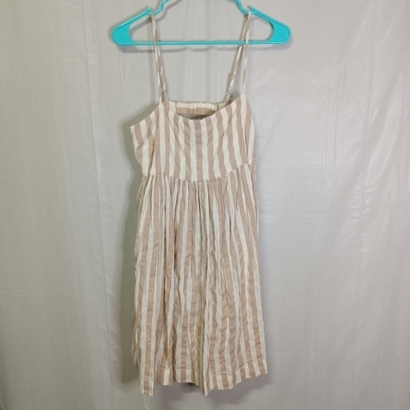 LUCKY Brand Striped Mini Prep Dress Tan White Adjustable Straps  Size S - Picture 2 of 14